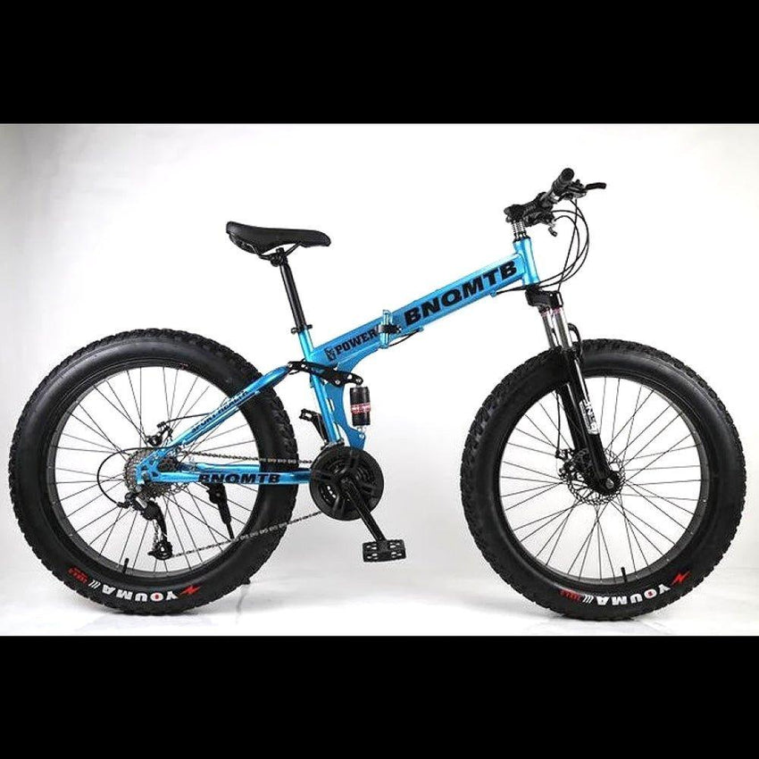 Blue 21 Speed Folding 26 Inch Double Shock Absorption Fat Tyre Mountain Bike - Fansee Australia