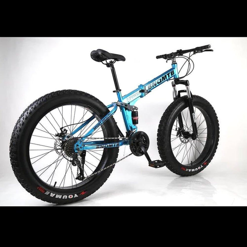 Blue 21 Speed Folding 26 Inch Double Shock Absorption Fat Tyre Mountain Bike - Fansee Australia