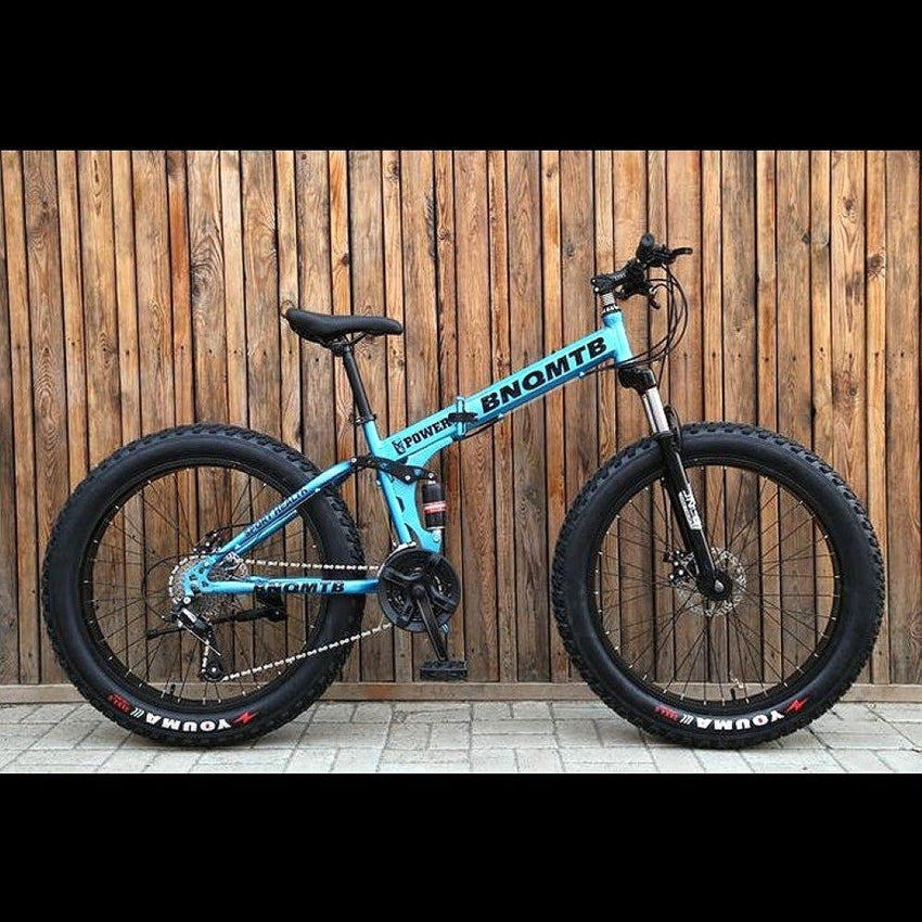 Blue 21 Speed Folding 26 Inch Double Shock Absorption Fat Tyre Mountain Bike - Fansee Australia