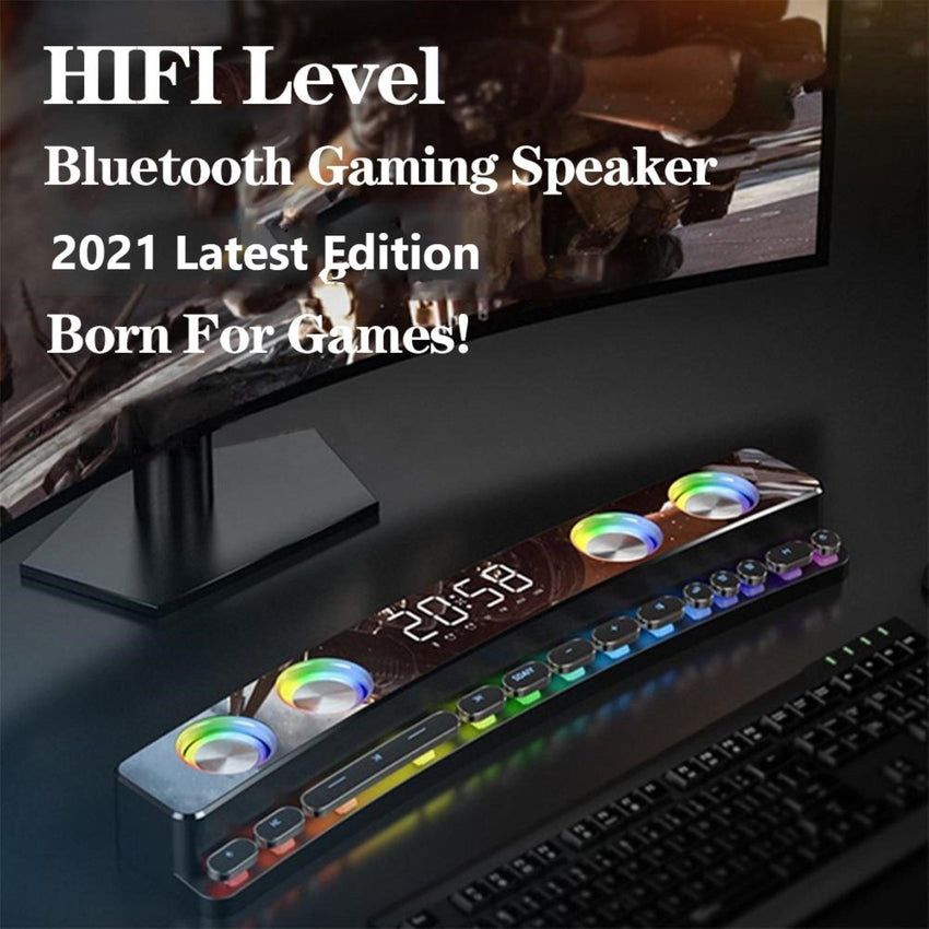 Bluetooth Wireless Gaming Speaker FM Clock Alarm Computer Speaker - Black - Fansee Australia