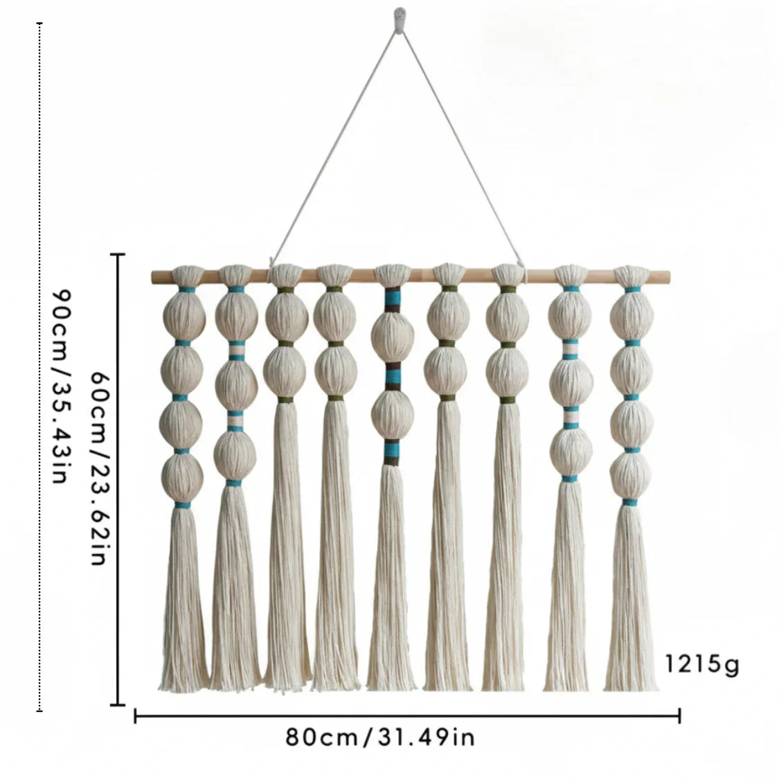 Handcrafted macramé wall hanging with tassels, natural cream color, 80cm wide, Fansee Australia decor