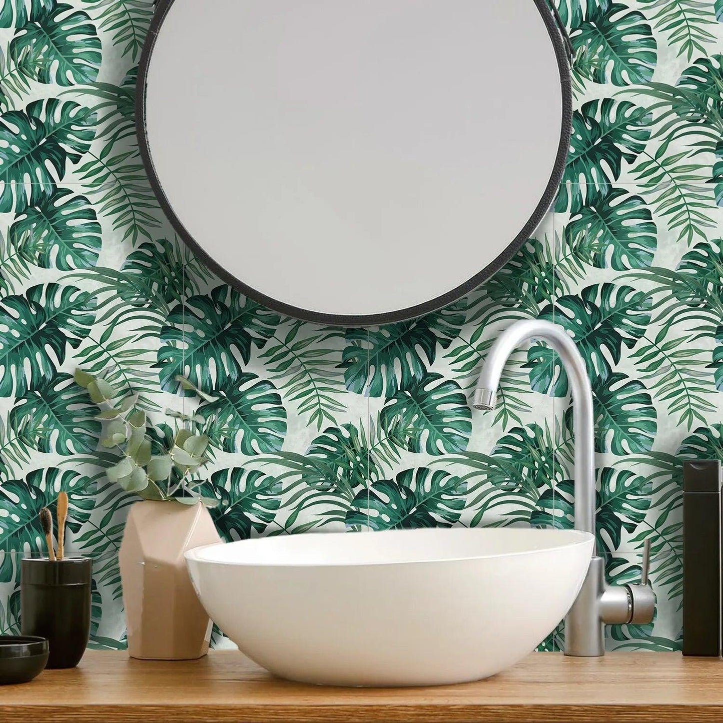 Botanical Green Leaves Textured Vinyl Self-Adhesive Tiles Stickers - Fansee Australia