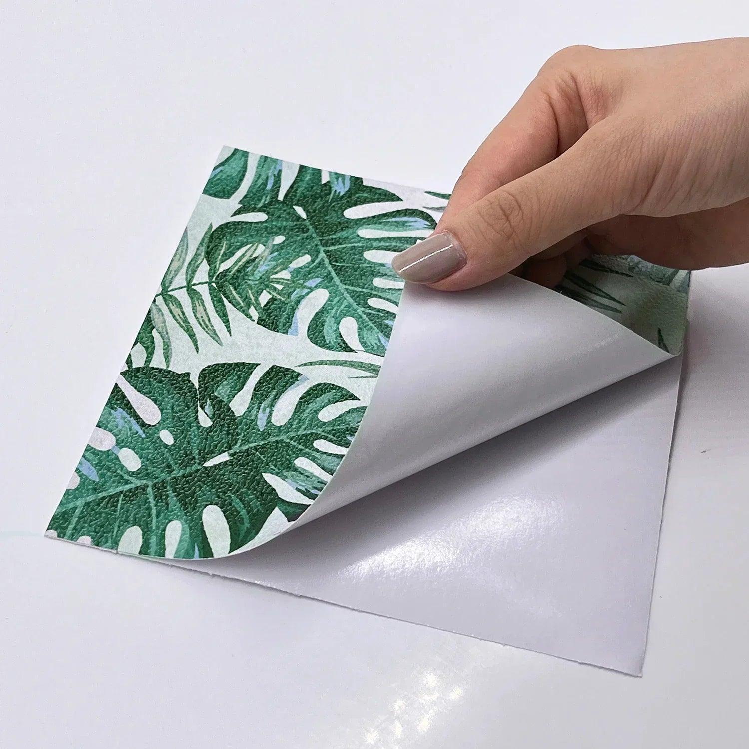 Botanical Green Leaves Textured Vinyl Self-Adhesive Tiles Stickers - Fansee Australia