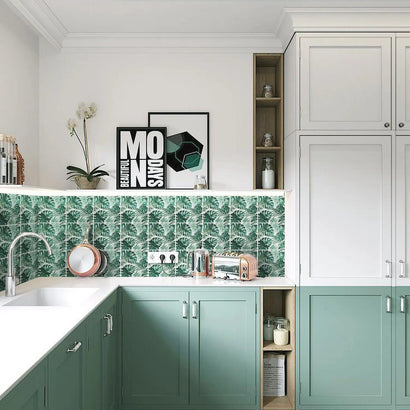 Botanical Green Leaves Textured Vinyl Self-Adhesive Tiles Stickers - Fansee Australia