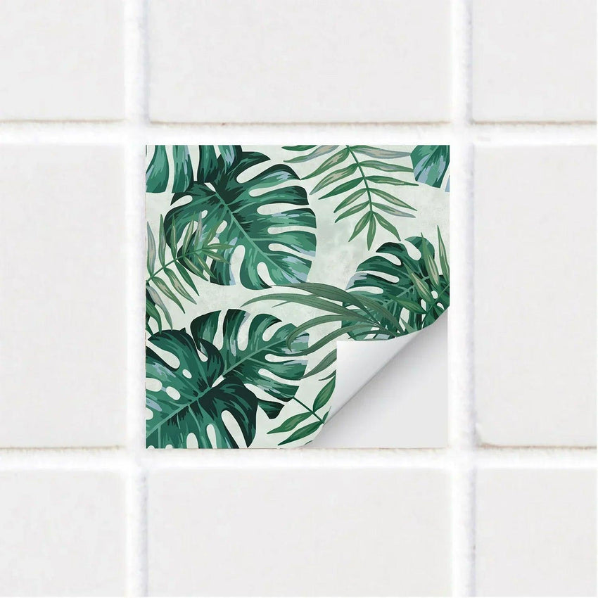 Botanical Green Leaves Textured Vinyl Self - Adhesive Tiles Stickers - Fansee Australia