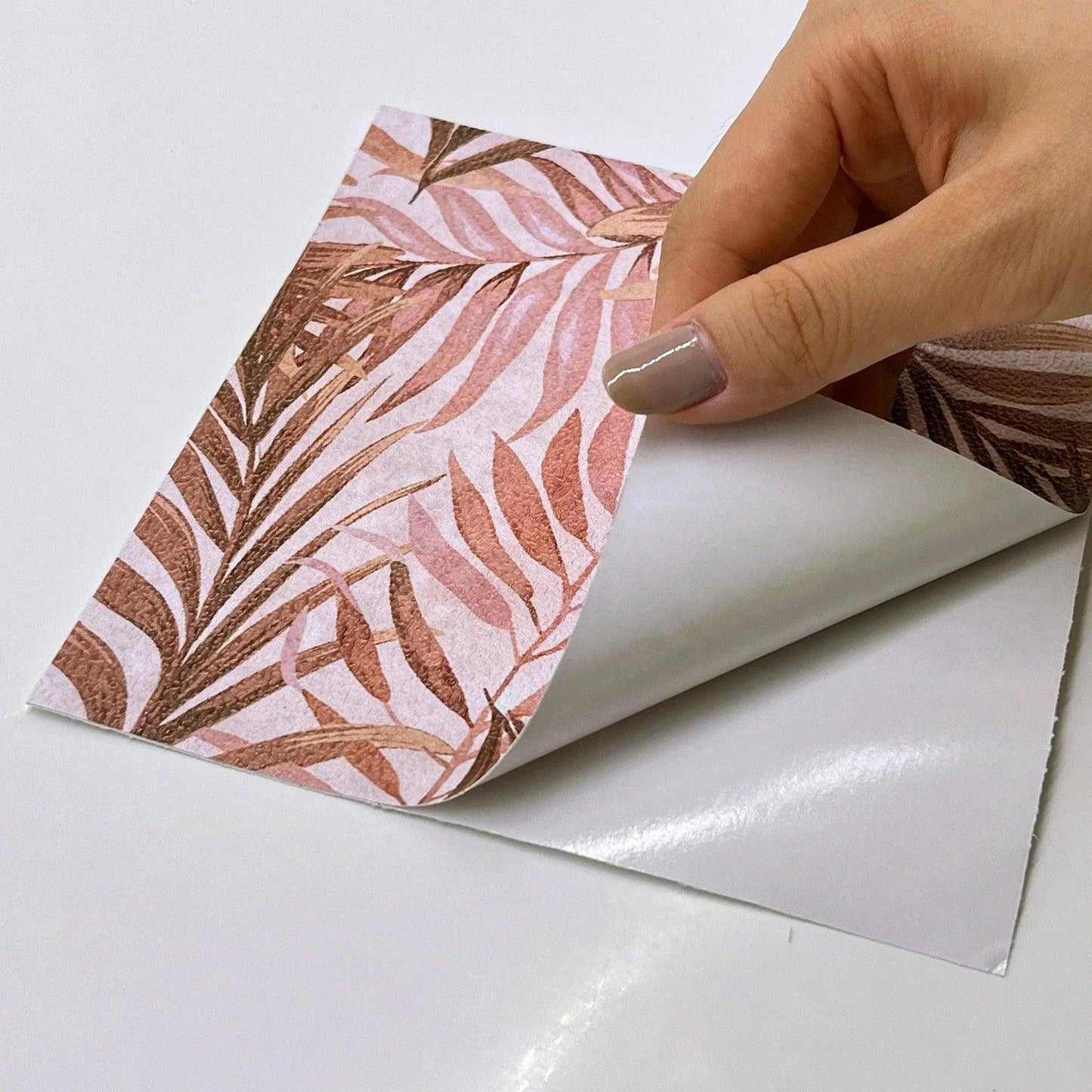 Botanical Salmon Leaves Textured Vinyl Self-Adhesive Tiles Stickers - Fansee Australia