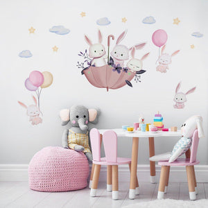 Bunnies On Umbrella Removable Wall Stickers For Nursery - Fansee Australia