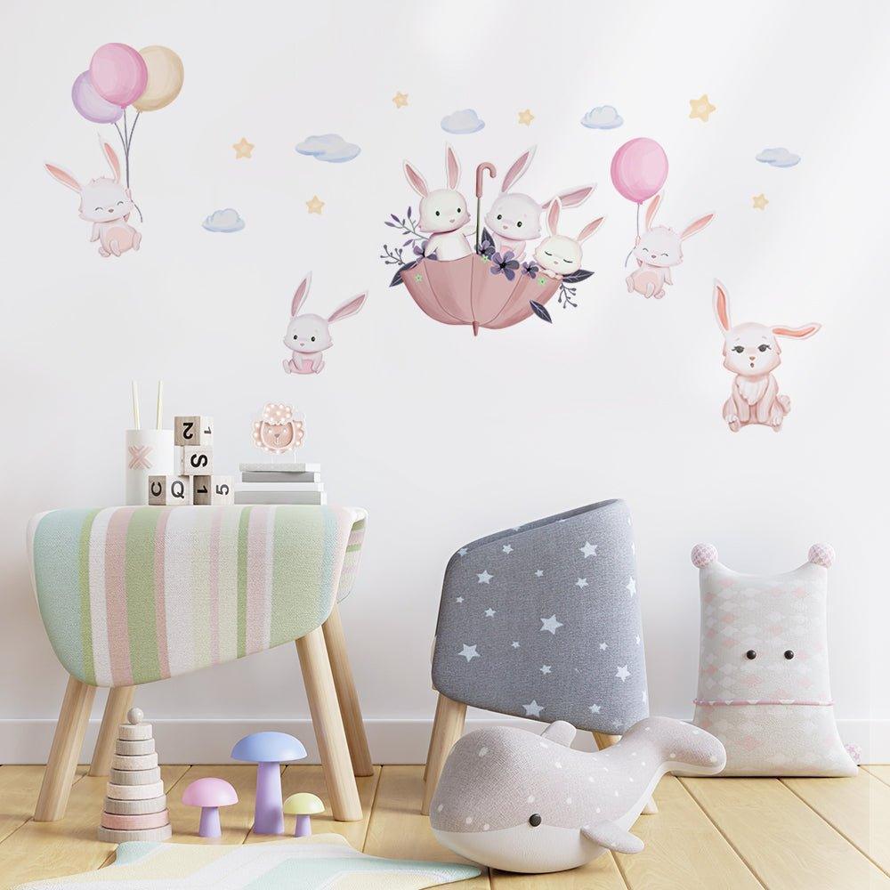 Bunnies On Umbrella Removable Wall Stickers For Nursery - Fansee Australia