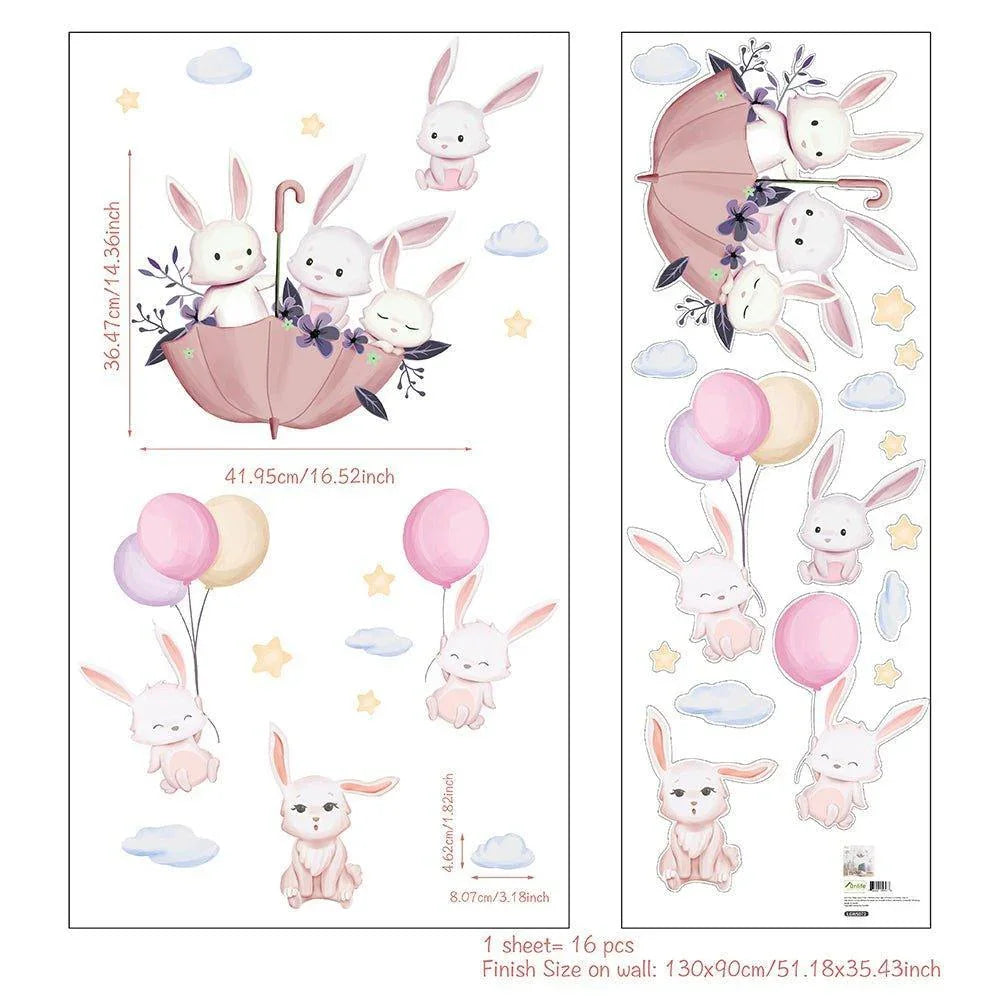 Bunnies On Umbrella Removable Wall Stickers For Nursery - Fansee Australia