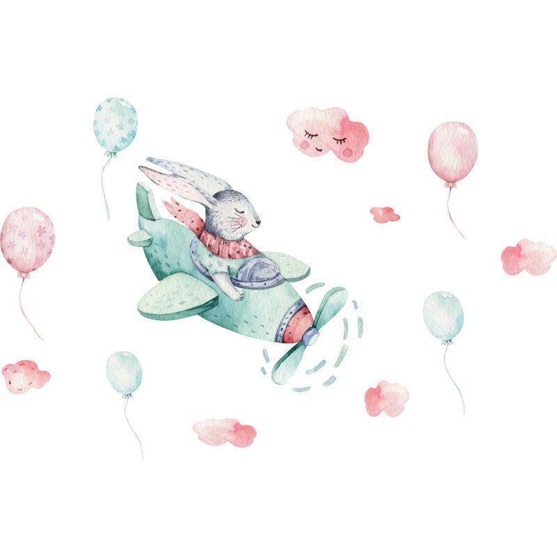 Bunny Flying Aeroplane Wall Stickers - Fansee Australia