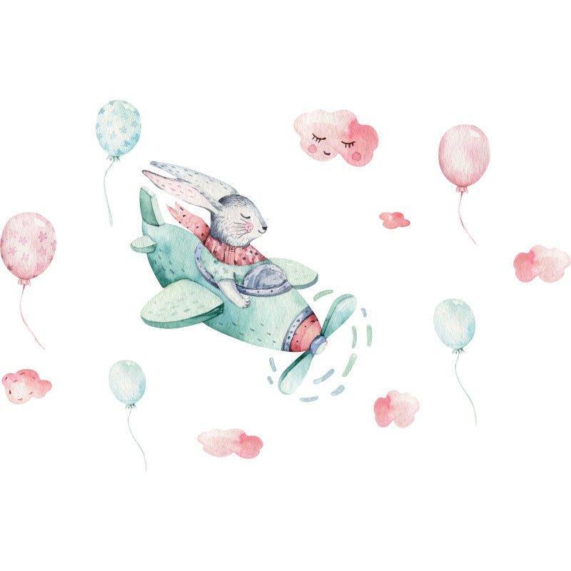 Bunny Flying Aeroplane Wall Stickers - Fansee Australia