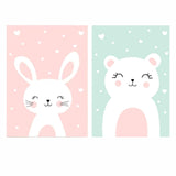 Cat & Rabbit Nursery Wall Art Canvas Prints - 2 Pcs Set (50x70cm) - Fansee Australia