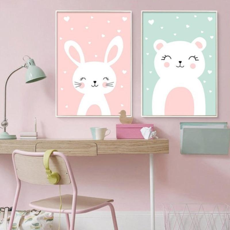 Cat & Rabbit Nursery Wall Art Canvas Prints - 2 Pcs Set (50x70cm) - Fansee Australia