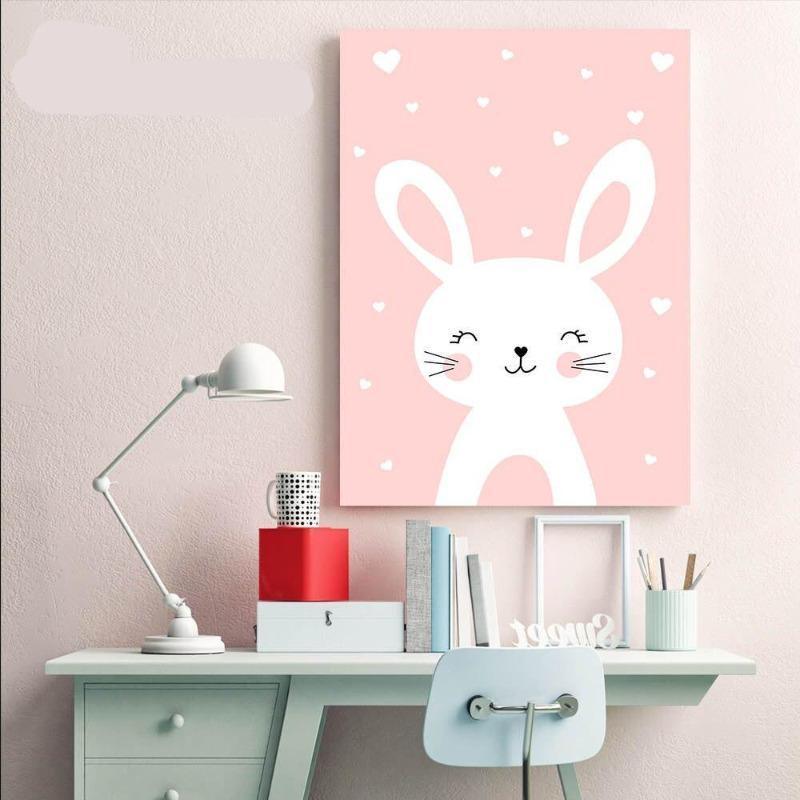 Cat & Rabbit Nursery Wall Art Canvas Prints - 2 Pcs Set (50x70cm) - Fansee Australia