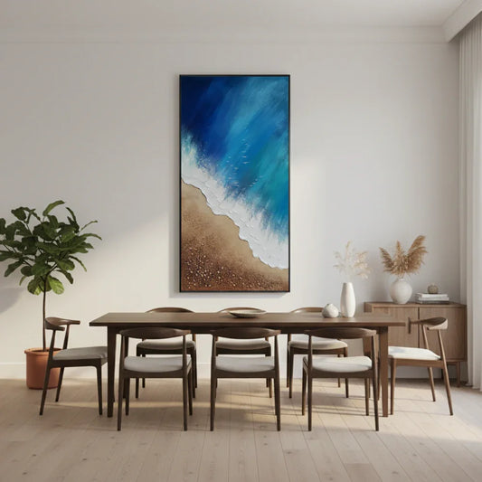 Cerulean Shore: Hand-Painted Coastal Abstract Oil Painting (60x120cm)