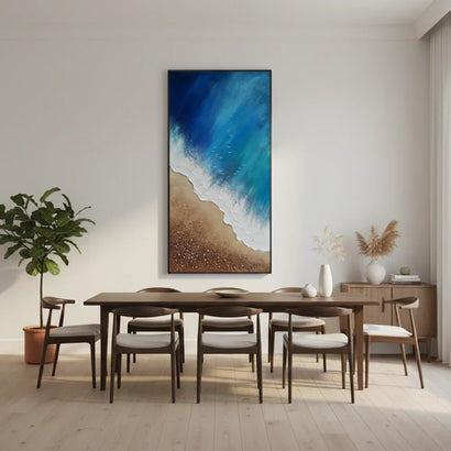 Cerulean Shore: Hand-Painted Coastal Abstract Oil Painting (60x120cm)