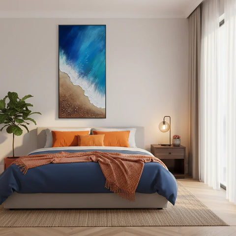 Cerulean Shore: Hand-Painted Coastal Abstract Oil Painting (60x120cm)