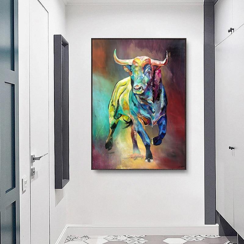 Colorful Bull Wall Art Canvas Print (70x90cm) - Fansee Australia