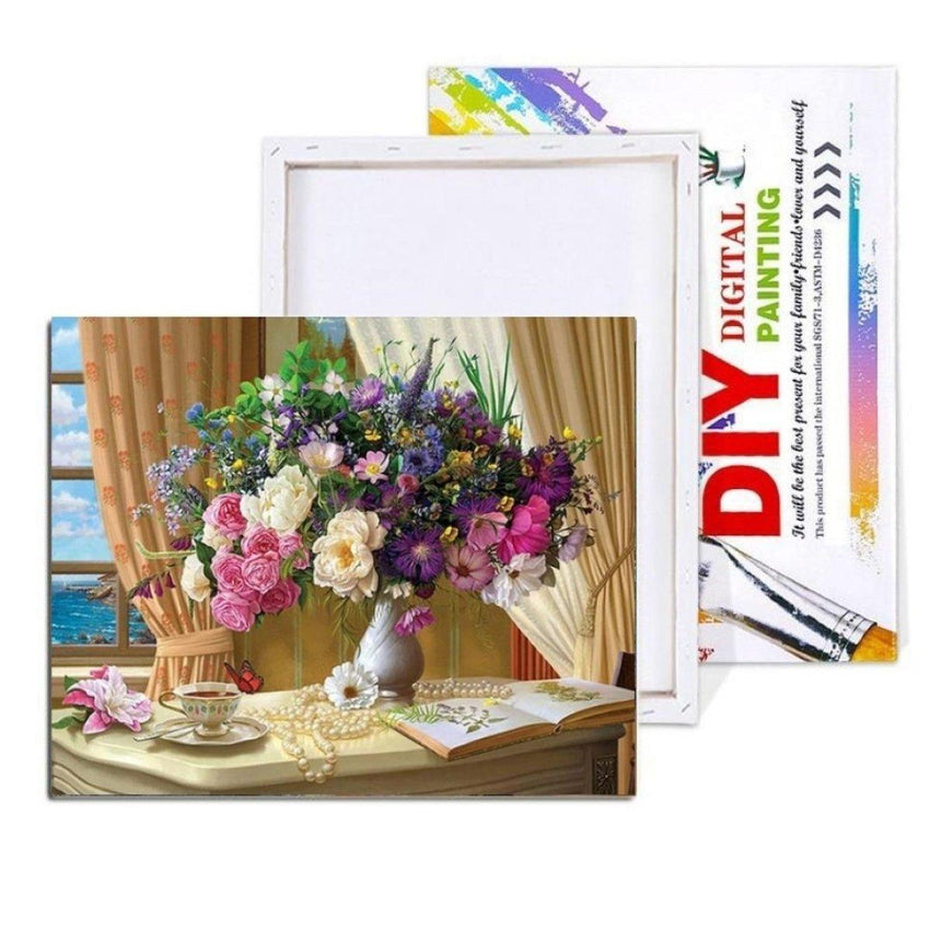 Colourful Flowers Art Painting By Numbers Kit (40x50cm Framed Canvas) - Fansee Australia