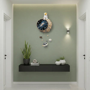 Cosmic Journey: 3D Astronaut & Moon Wall Art Clock (42 x 90 cm)
