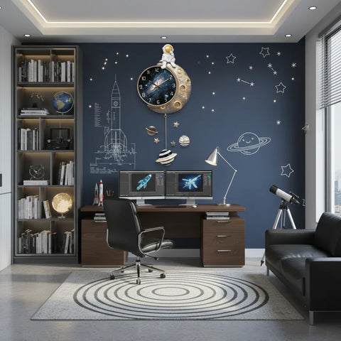 Cosmic Journey: 3D Astronaut & Moon Wall Art Clock (42 x 90 cm)