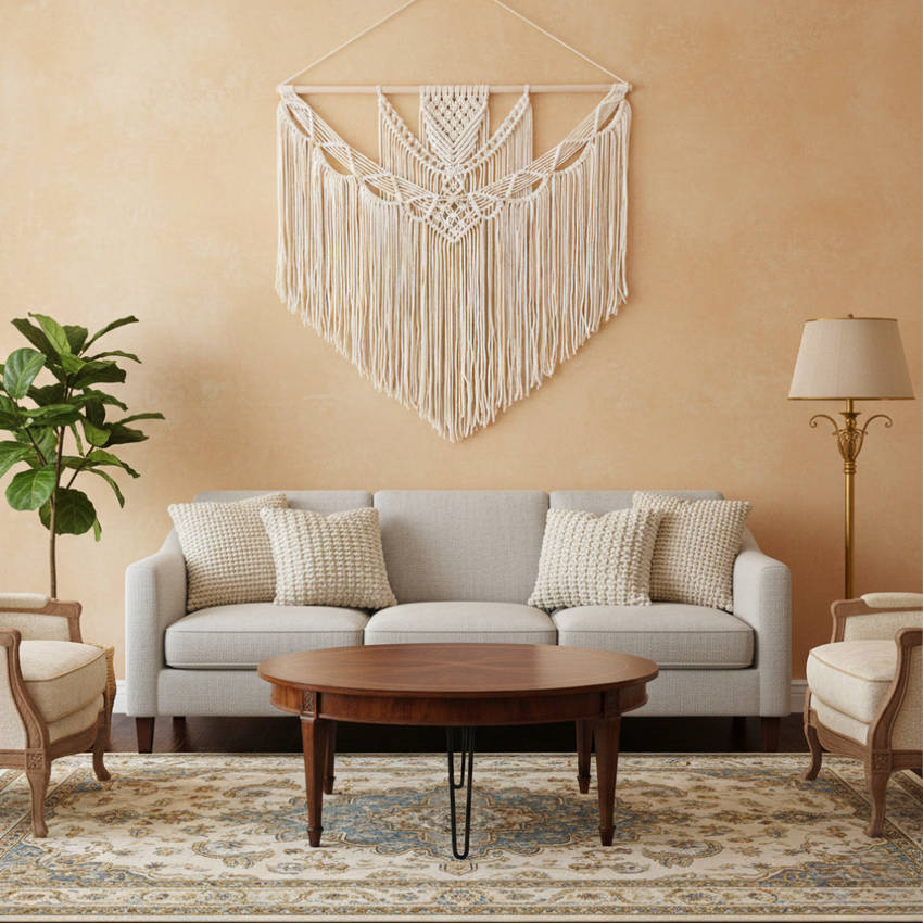 Hand drawn house logo with heart and flowers, artisan home decor theme, Fansee Australia branding.