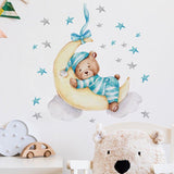 Cute Baby Bear Sleeping On Moon Wall Stickers - Fansee Australia