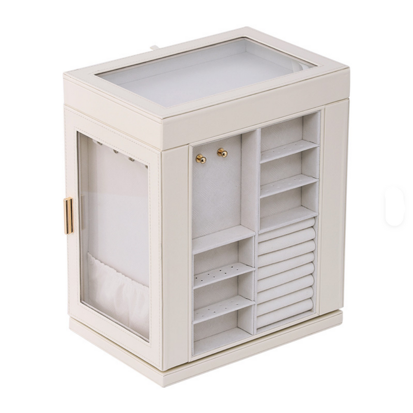 Luxury multi-function five-layer leather jewelry storage box with glass panels and organized compartments, from Fansee Australia