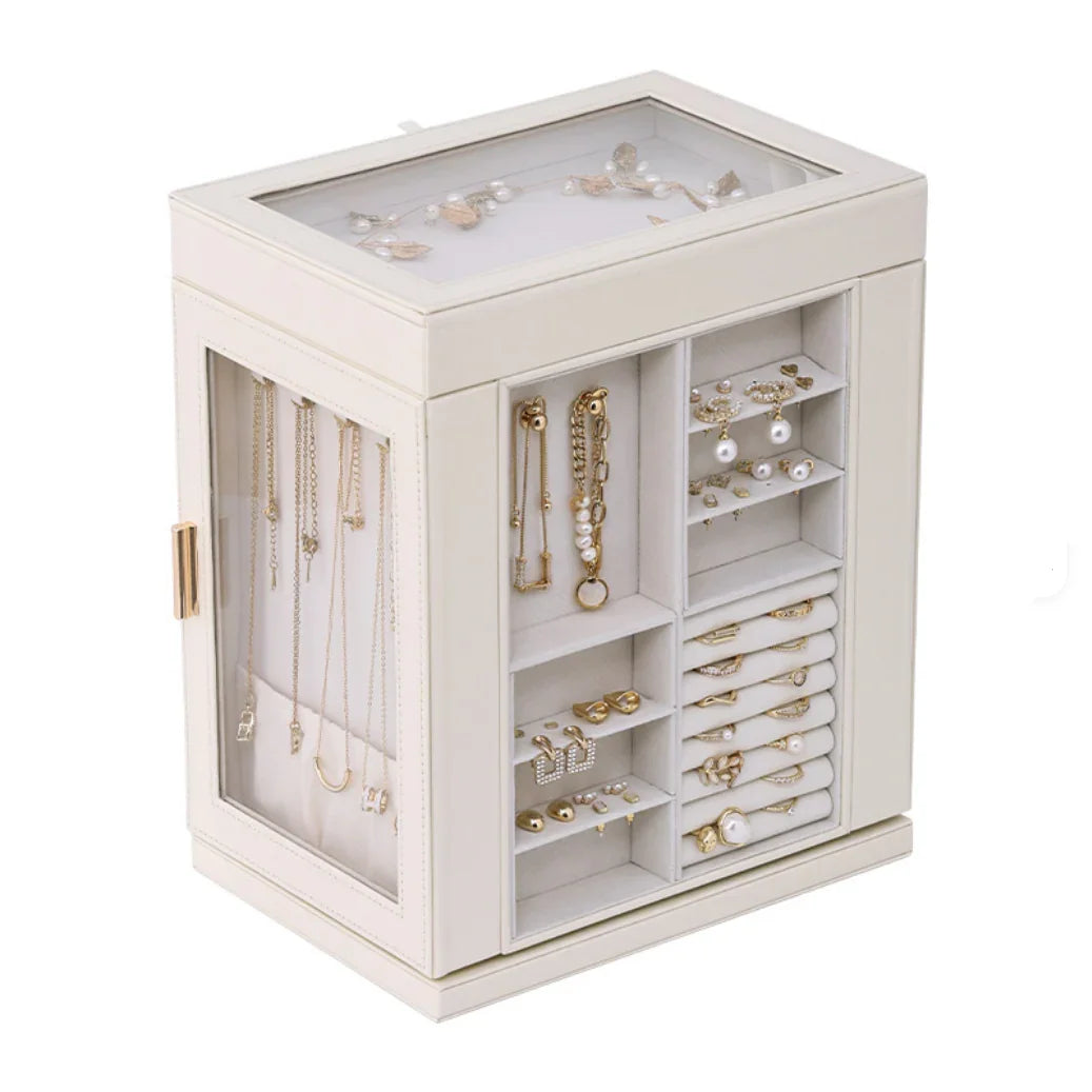 Luxury five-layer white leather jewelry storage box with gold accessories, Fansee Australia