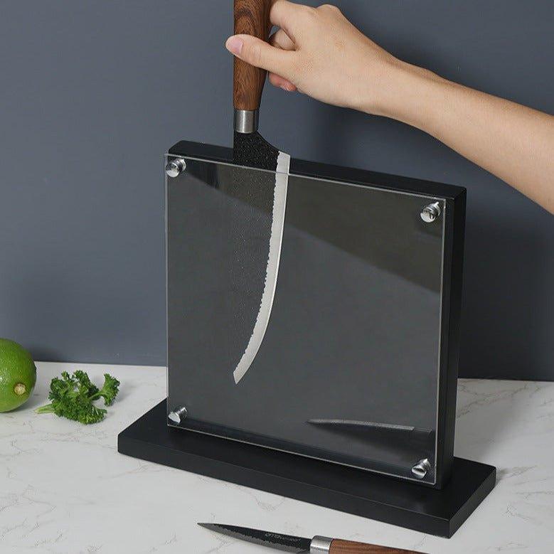Double-Sided Bamboo Black Knife Block – Magnetic Knife Holder - Fansee Australia