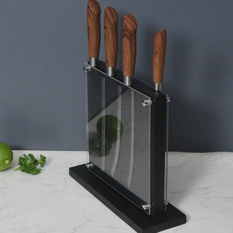 Double-Sided Bamboo Black Knife Block – Magnetic Knife Holder - Fansee Australia