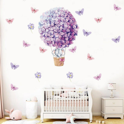 Elephant on Purple Flowers Hot Air Balloon Wall Stickers - Fansee Australia