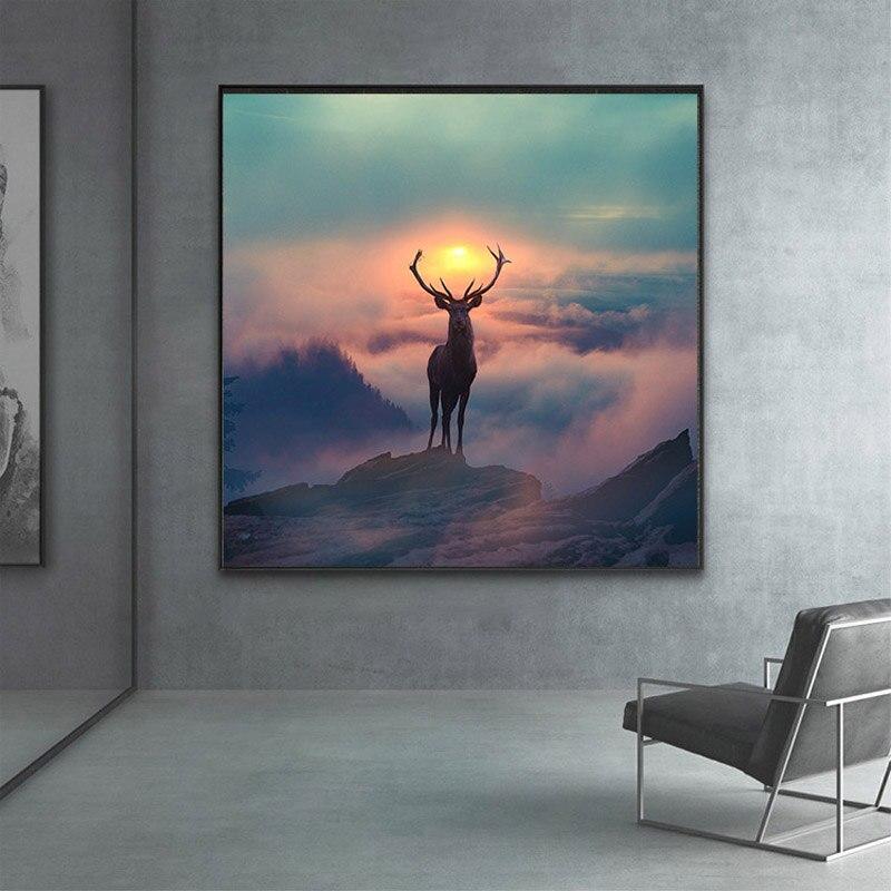Elf Deer with Spectacular Landscape Wall Art Canvas (70x70cm) - Fansee Australia