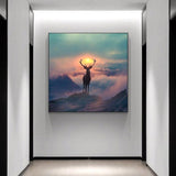 Elf Deer with Spectacular Landscape Wall Art Canvas (70x70cm) - Fansee Australia