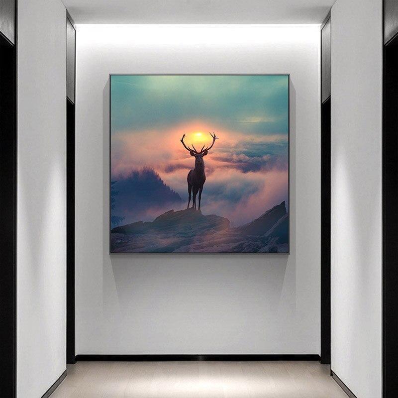 Elf Deer with Spectacular Landscape Wall Art Canvas (70x70cm) - Fansee Australia