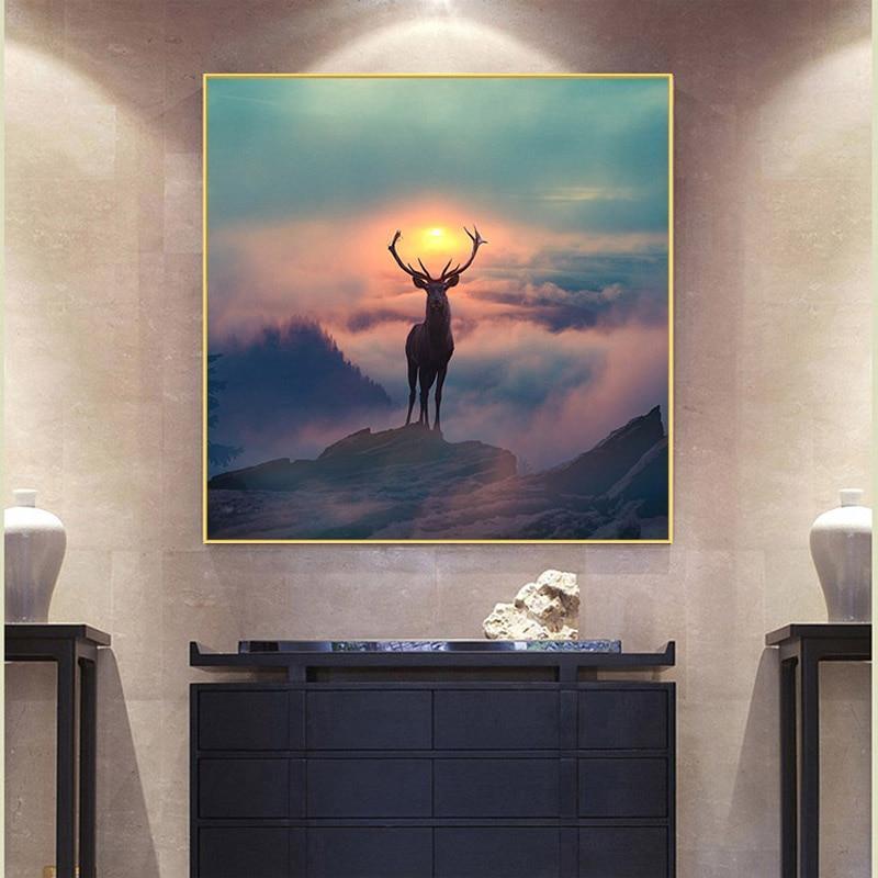 Elf Deer with Spectacular Landscape Wall Art Canvas (70x70cm) - Fansee Australia