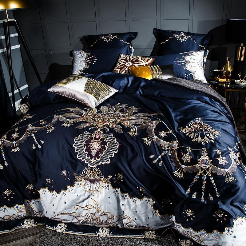 Embroidery Bed Sheet Set - BLUE - Fansee Australia