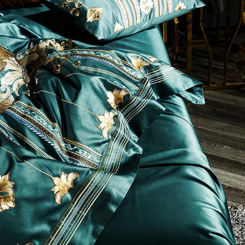 Embroidery Bed Sheet Set - GREEN - Fansee Australia