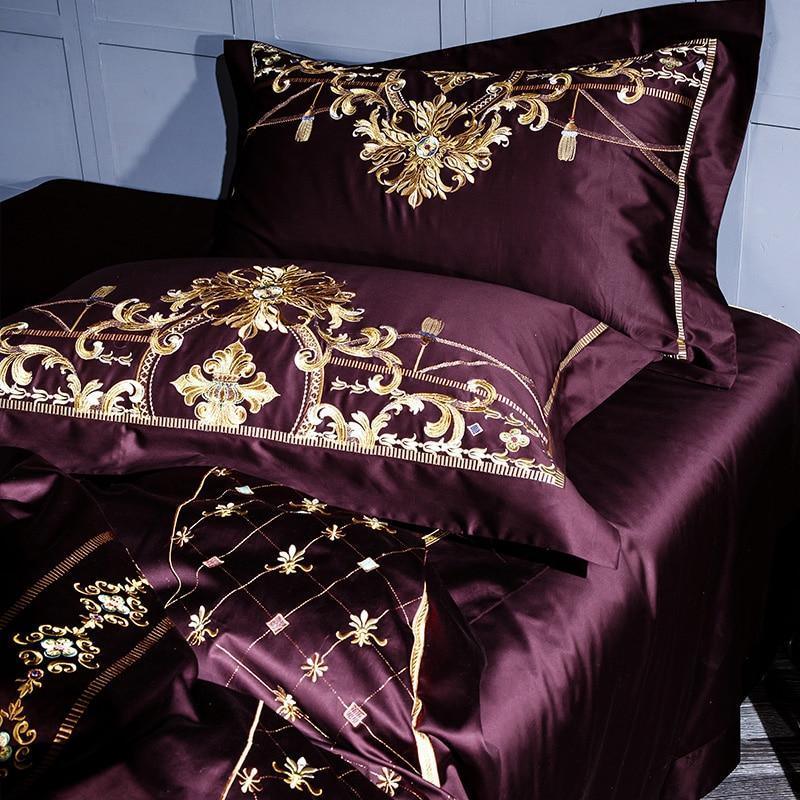 Embroidery Bed Sheet Set - PURPLE - Fansee Australia