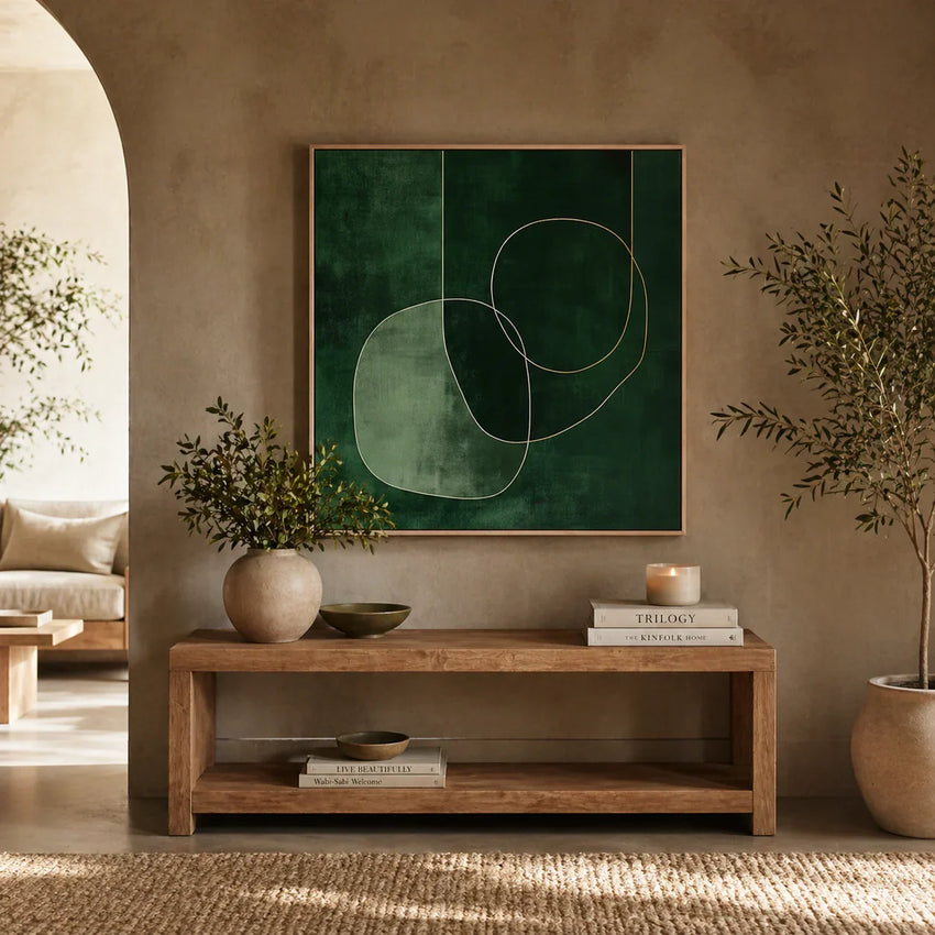 Emerald Balance – Framed Abstract Green Canvas Art (100x100cm)