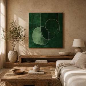 Emerald Balance – Framed Abstract Green Canvas Art (100x100cm)