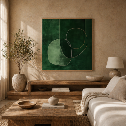 Emerald Balance – Framed Abstract Green Canvas Art (100x100cm)
