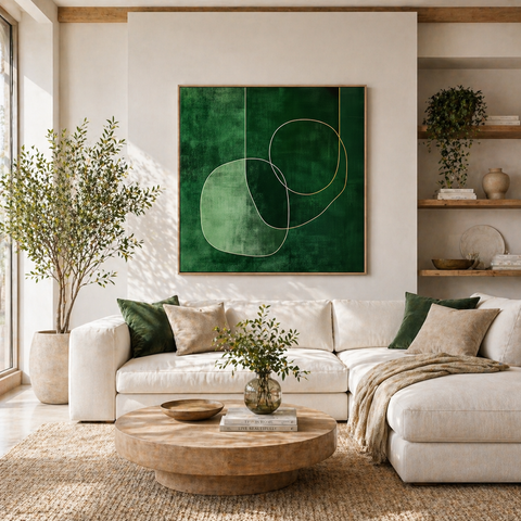 Emerald Balance – Framed Abstract Green Canvas Art (100x100cm)