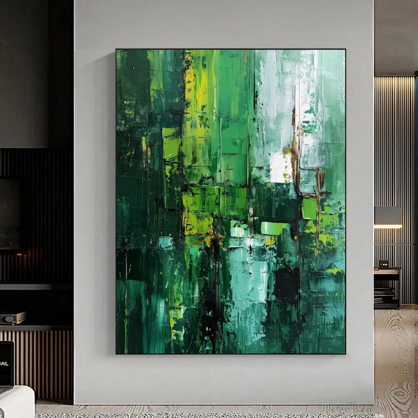 Emerald Echo – Large Green Abstract Oil Painting - Fansee Australia