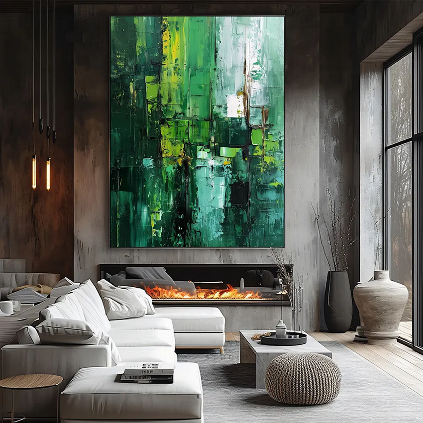 Emerald Echo – Large Green Abstract Oil Painting - Fansee Australia