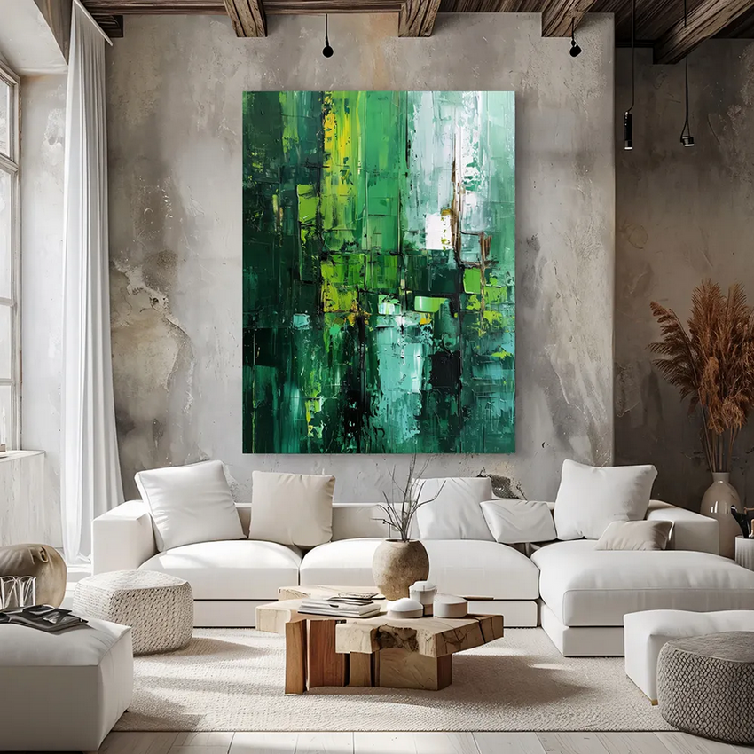 Emerald Echo – Large Green Abstract Oil Painting - Fansee Australia