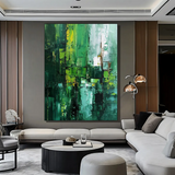 Emerald Echo – Large Green Abstract Oil Painting - Fansee Australia