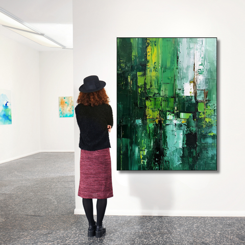 Emerald Echo – Large Green Abstract Oil Painting - Fansee Australia
