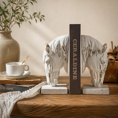 Equestrian Grace Horse Bookends – Rustic White Decorative Book Holders