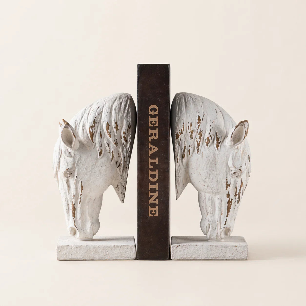 Equestrian Grace Horse Bookends – Rustic White Decorative Book Holders